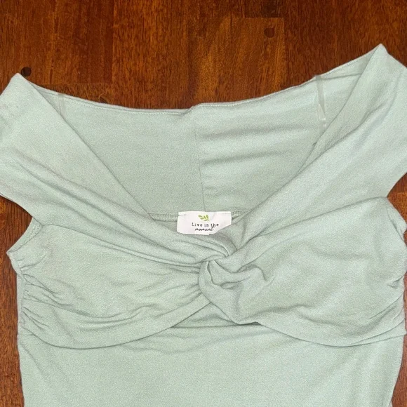 Live in the Moment Light Green Off-Shoulder Women's Top - Picture 3 of 5